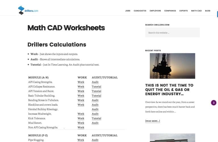 drillers.com math cad screenshot