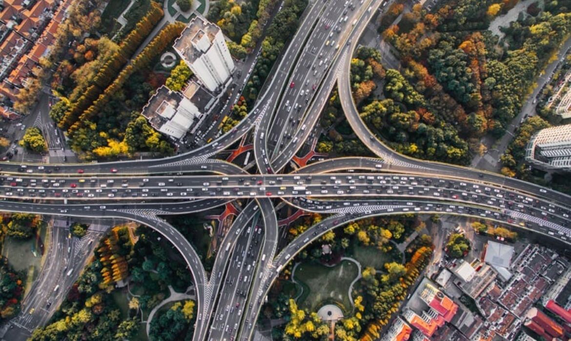 elevated crossroads pictured from above.