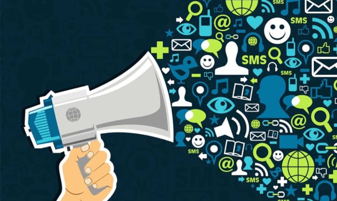 illustration of a megaphone with social media icons coming out