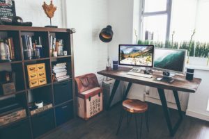A comfy home office - a balanced setting for jobs that can be done from home.